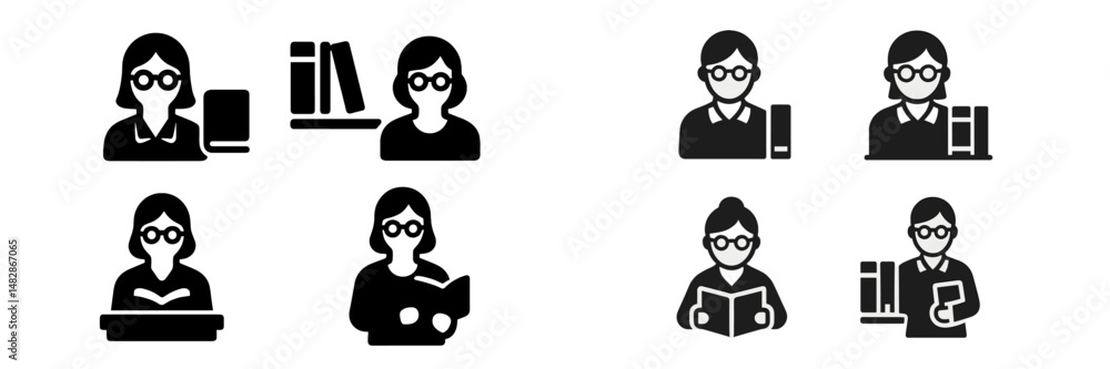 Poster Library icons depicting people reading and studying with books in various poses and activities for educational themes