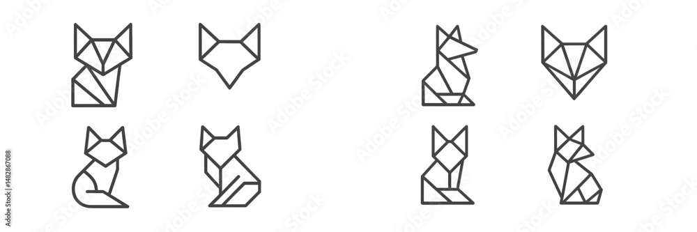 Leinwandbilder various geometric designs of foxes in a minimalist art style created using line drawings on a simple