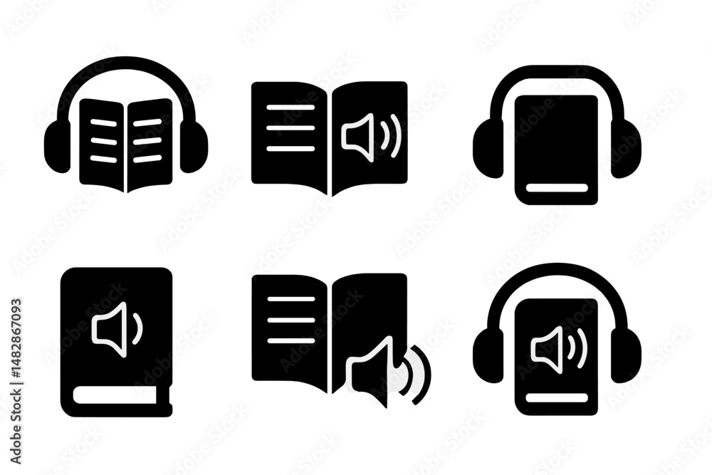 Poster Various icons representing audiobooks and reading activities for users interested in literature and audio learning formats