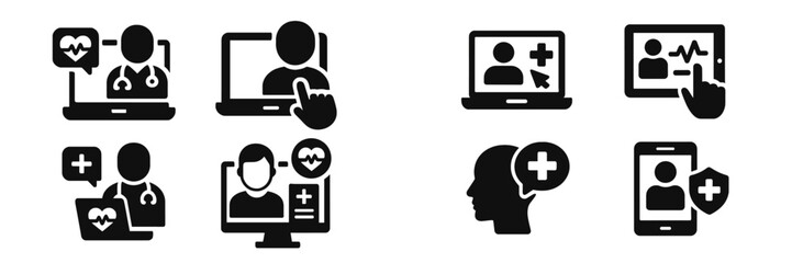 Health consultation icons illustrating telemedicine and virtual healthcare services in modern technology setups