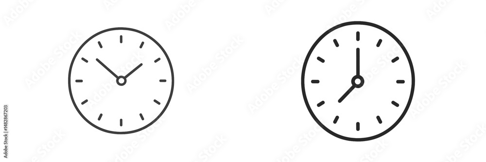 Fototapete Clocks displaying different times on simple white background, illustrating concepts of time and punctuality