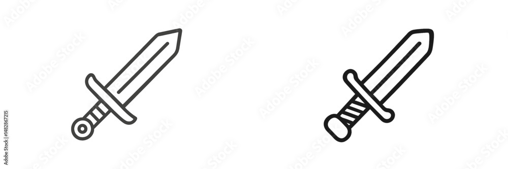 Poster two simple sword designs with distinct styles presented on a plain background