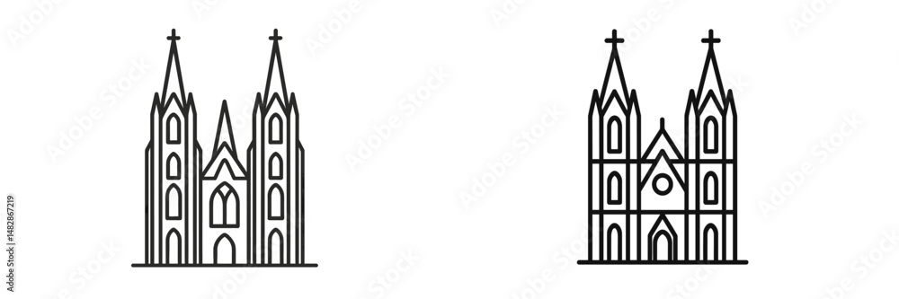 Aufkleber distinctive architectural styles of gothic cathedrals showcased in minimalistic line art design