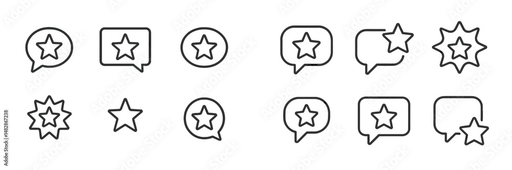 Poster various star icons and speech bubbles in a minimalist design for digital communication and social me