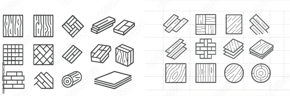 Poster Various wooden textures and patterns displayed in a grid layout for design purposes