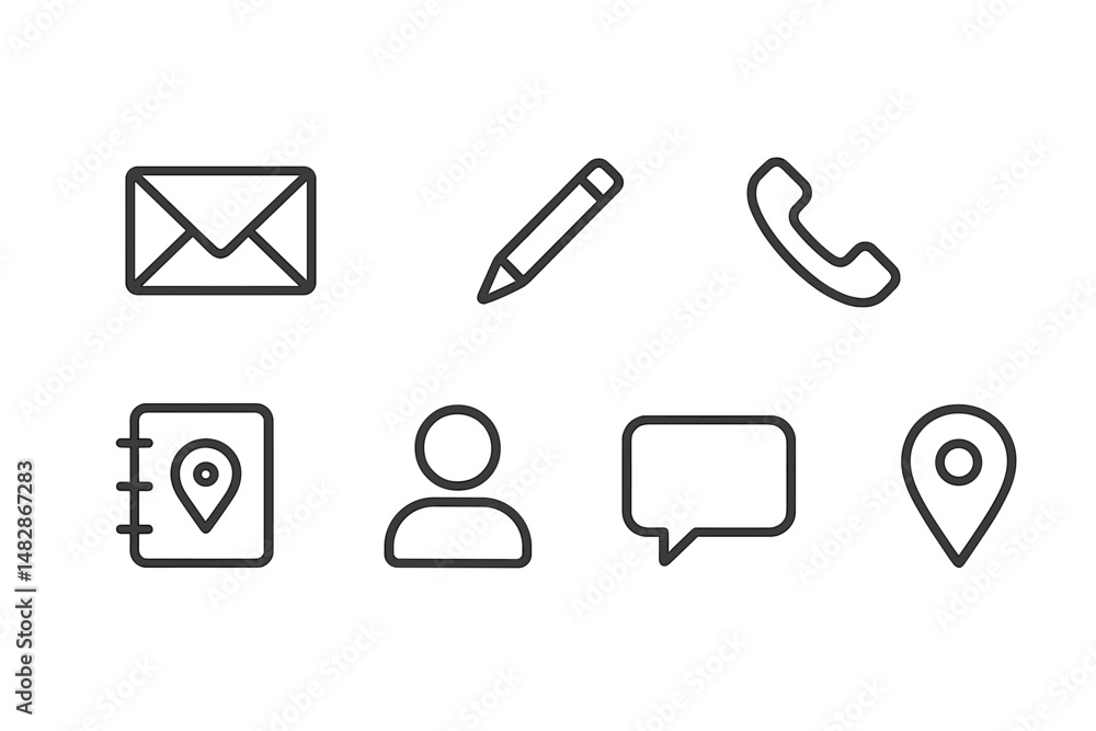 Poster icons representing communication methods and contact information with a simple design for digital us