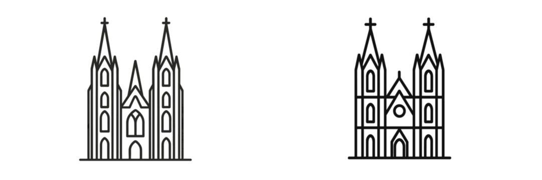 Distinctive architectural styles of Gothic cathedrals showcased in minimalistic line art design