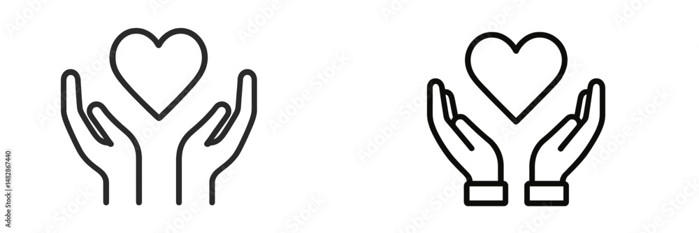 Poster hands holding heart symbol for love and support in a minimalist design setting