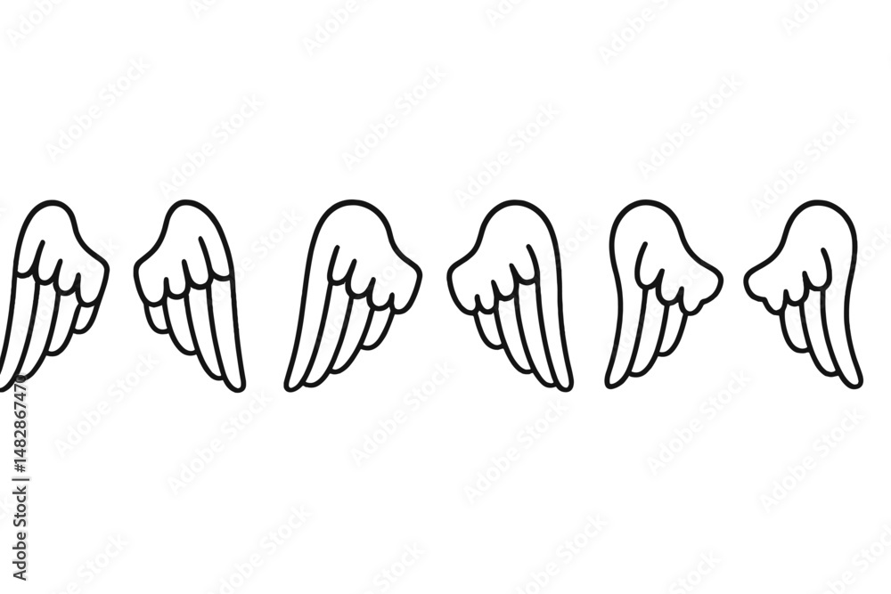Aufkleber set of six simple wing illustrations on a white background, showcasing different wing angles and sha