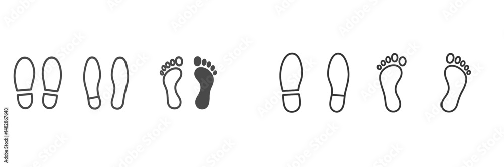 Poster Various footstep designs illustrating different types of footwear on a simple background
