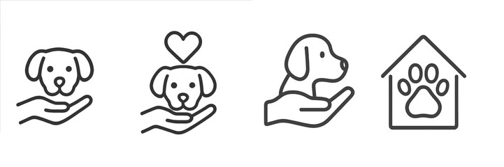 Various hand-drawn dog illustrations showcasing love, care, and companionship in simple line art