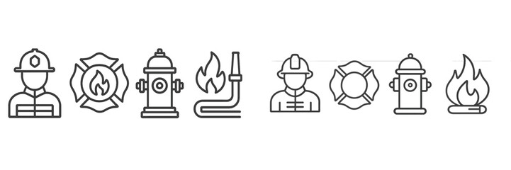 Obraz premium Graphic design featuring fireman icons and fire safety symbols in a modern and minimalistic style
