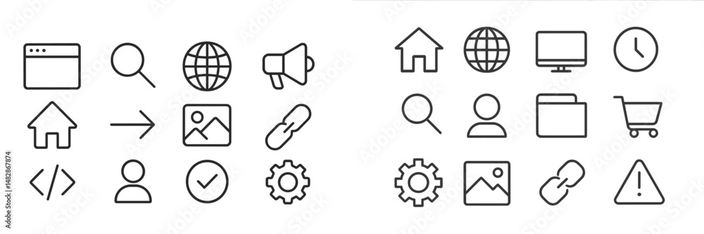 Aufkleber icons representing various digital concepts and activities in a simplified and modern aesthetic, ide