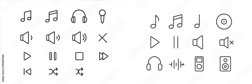 Aufkleber Collection of music and audio icons illustrating various functions and elements of sound in a minimalist style