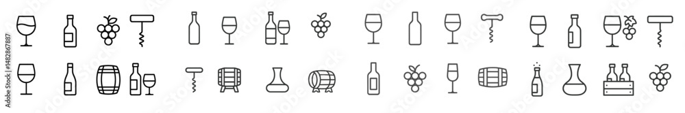 Poster wine and grape themed illustrations showcasing various wine-related objects and activities in a mini