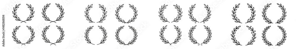 Poster Wreaths arranged in symmetrical patterns on a plain background showcasing intricate leaf designs