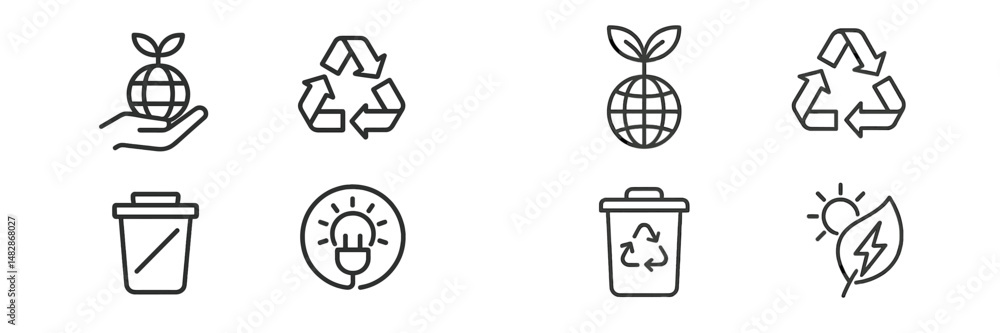 Poster symbols representing sustainability and recycling awareness in various forms and designs highlightin