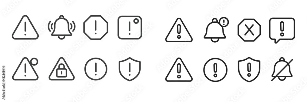 Poster collection of warning symbols and icons displayed on a neutral background for graphic design purpose