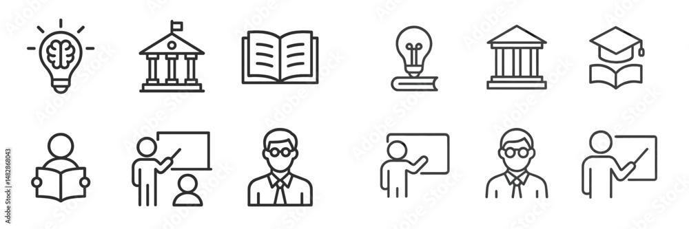 Poster educational icons showcasing various learning concepts related to teaching, knowledge, and instituti