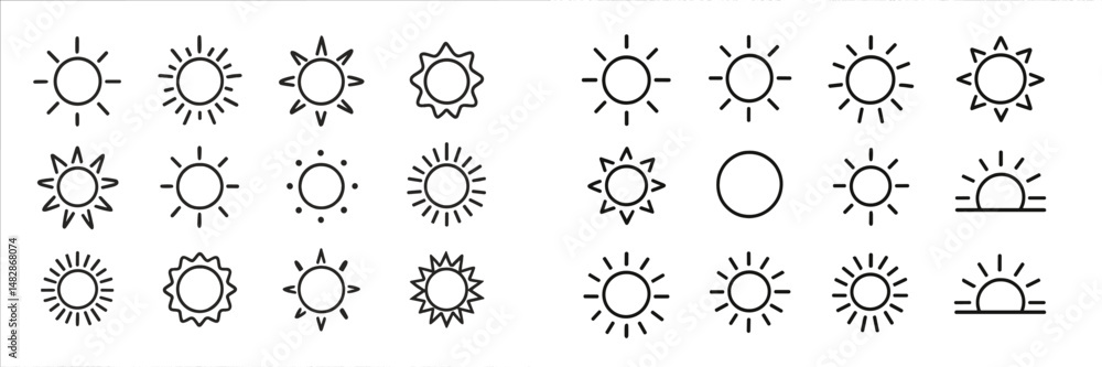 Poster collection of sun illustrations in various designs showcasing different styles and shapes for creati
