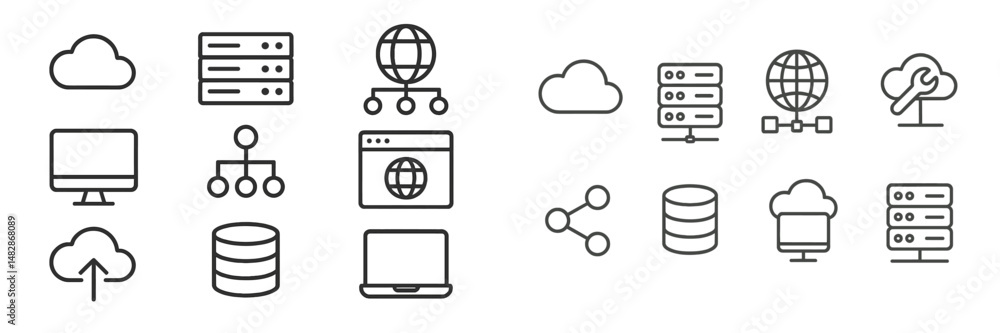 Poster digital cloud technology icons representing data storage and network connectivity in modern computin