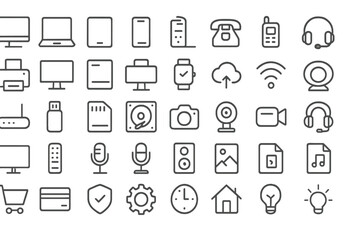 Fototapeta premium Collection of various technology icons representing modern digital communication and multimedia tools