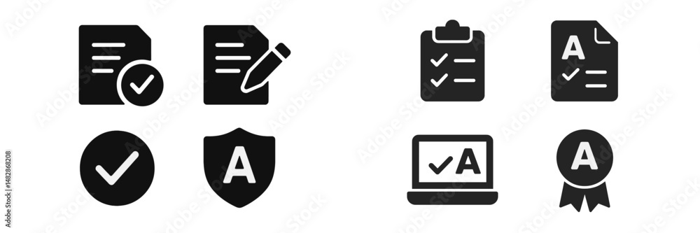 Fototapete various icons representing document validation, editing, and quality assurance processes in a digita