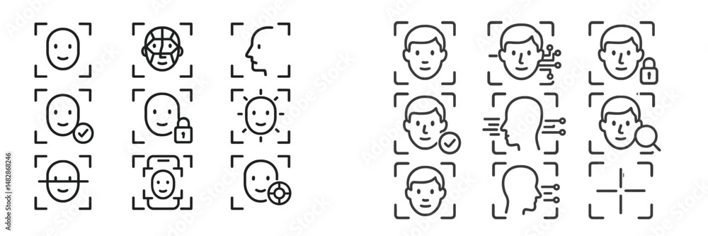 Poster various facial recognition icons showcased in a grid layout featuring different expressions and over