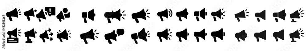 Poster Various megaphones showcasing different designs and shapes in a minimalist style on a plain background