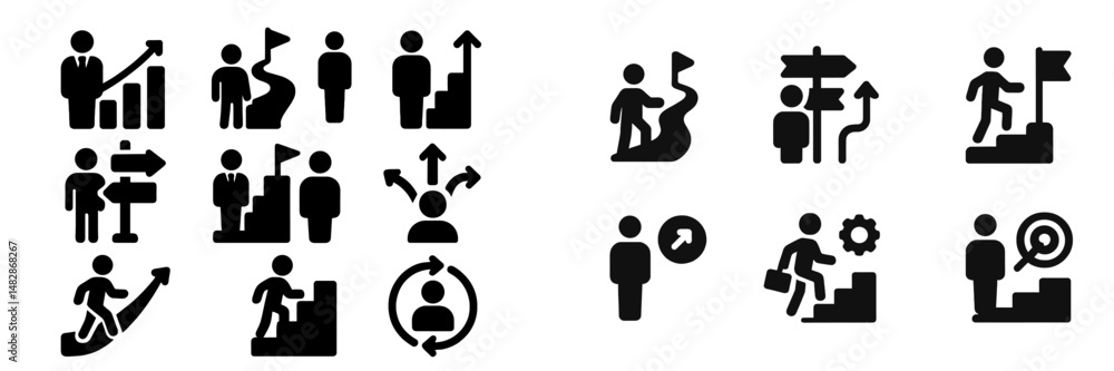 Poster business growth symbols representing progress, success, and decision-making in various contexts