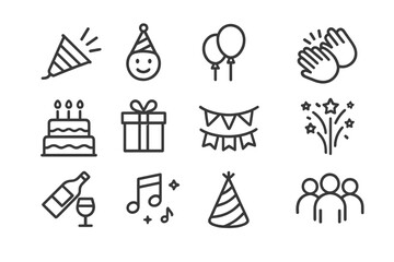 Fototapeta premium Celebration symbols including balloons, cake, and party hats for a festive event