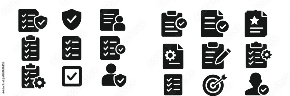 Poster checklist icons for task management and organization displayed on a white background