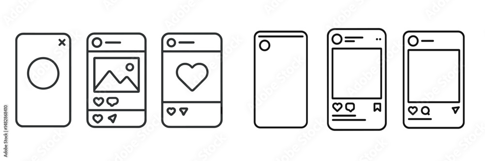 Poster Various smartphone screen designs showcasing different social media features and layouts for user interaction and engagement
