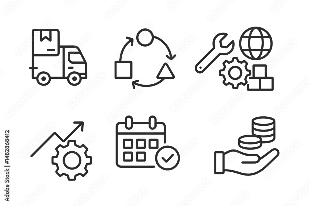 Leinwandbilder delivery and logistics icons representing key business processes and operations in an organized syst