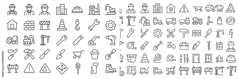Poster construction icons representing various tools and equipment typical in urban building projects