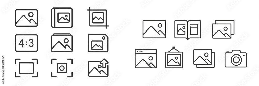 Fototapete various icons representing image formats, adjustments, and gallery view for digital content creation