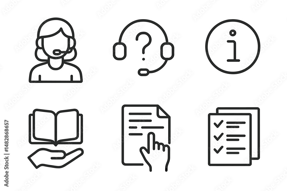 Aufkleber customer support icons representing assistance, information, and resources in a simplified design su