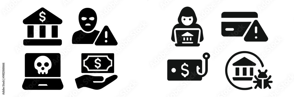 Aufkleber visual representation of bank security threats and fraud prevention techniques in a digital context