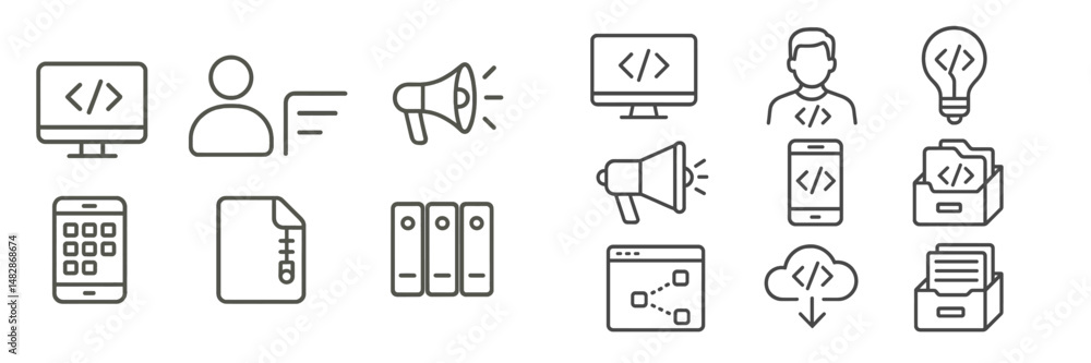 Aufkleber Digital tools and icons representing technology, communication, and organization in a modern workspace
