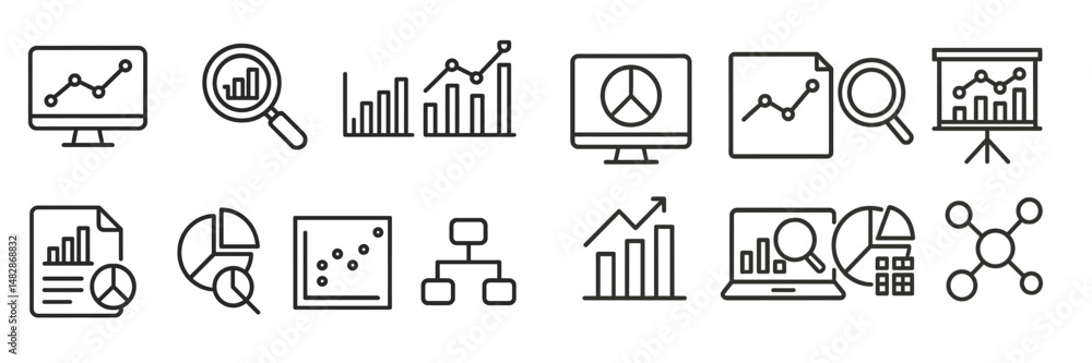Aufkleber Icons representing data analysis and visualization tools used for business reporting and decision-making processes