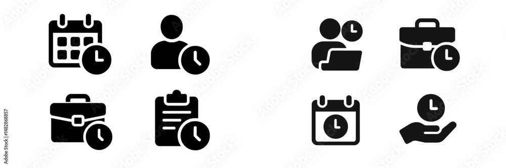 Poster timing and scheduling icons representing productivity tools for modern workplaces and personal organ