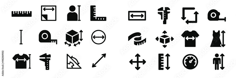 Poster various measurement icons and symbols representing tools and concepts used in design and constructio