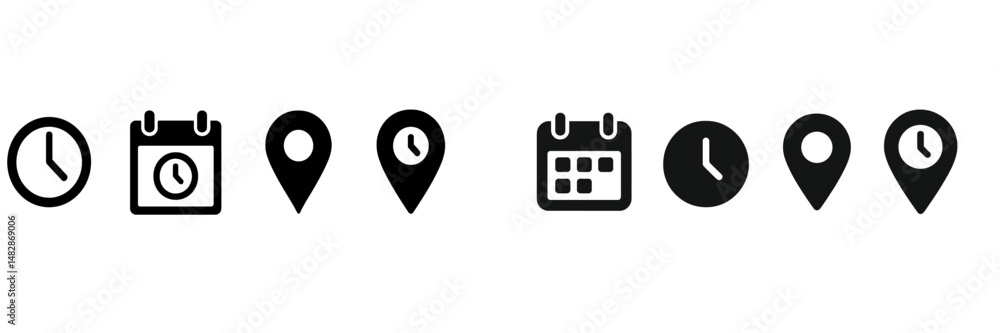 Poster clock and calendar icons for organizing events and time management in digital design