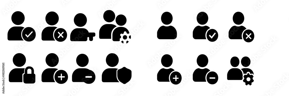 Poster icons representing various user actions and statuses in a digital interface for managing accounts an