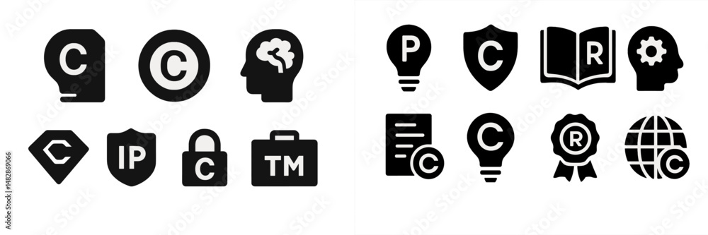 Poster various copyright and intellectual property icons displayed on a clean background for educational pu