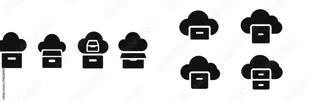 Poster various cloud storage icons showcasing file organization and access methods for digital content