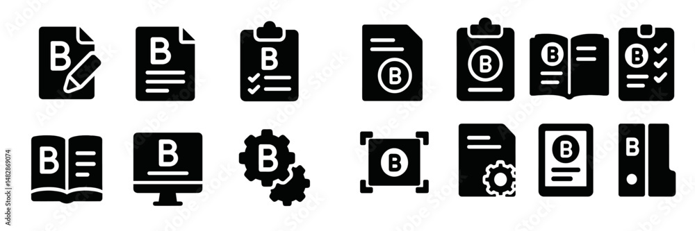 Leinwandbilder Icons representing business documentation and management tools in a clean black design for digital projects