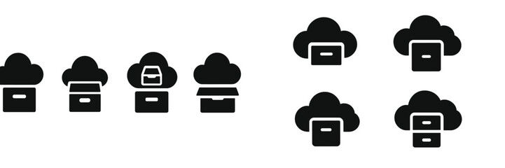 Various cloud storage icons showcasing file organization and access methods for digital content