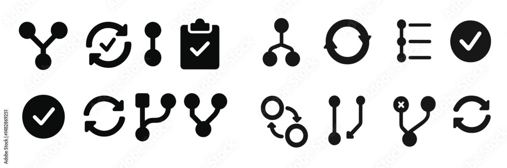 Fototapete Different symbols representing connection, checkmarks, and processes displayed in a graphic layout for visual communication