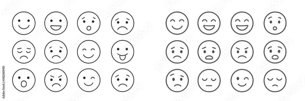 Poster Illustration of various facial expressions showing emotions and feelings in a grid format during a creative design session